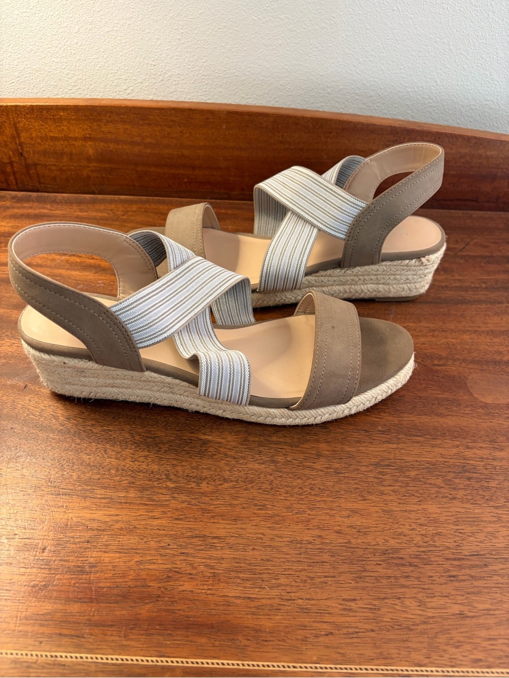 Market & Spruce Celeste Wedge Sandals Women's Size 9 Taupe Strappy Espadrille - Picture 3 of 8